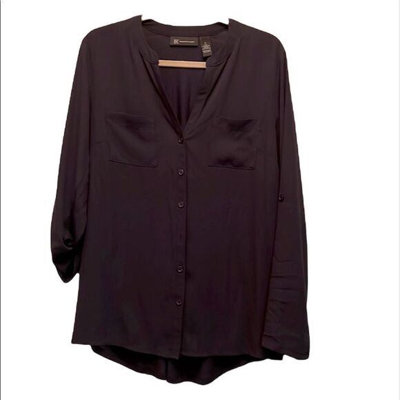 ✨INC Navy Button Down Blouse✨ - Picture 2 of 4